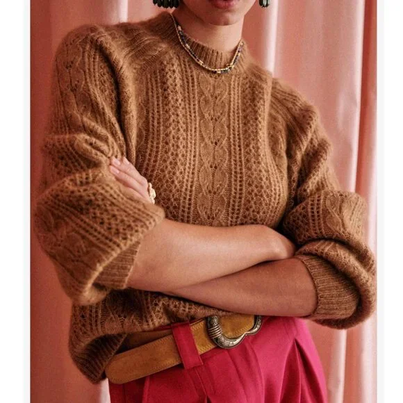 NEW Sezane Scarlett Jumper Tan Camel Sweater French Wool Mohair - Picture 4 of 11